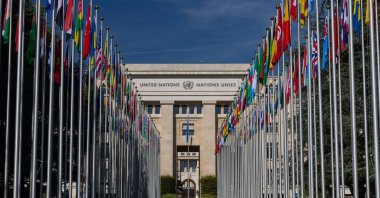 The flag alley at the United Nations European headquarters is seen during the Human Rights Council in Geneva, Switzerland, Sept. 11, 2023. (Reuters Photo)
