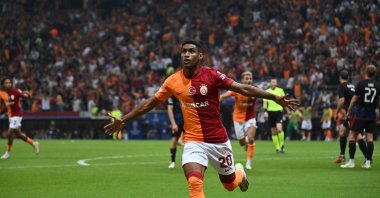 Galatasaray's Tete celebrates after scoring against Copenhagen during the UCL match at RAMS Park, Istanbul, Türkiye, Sept. 20, 2023. (AA Photo)