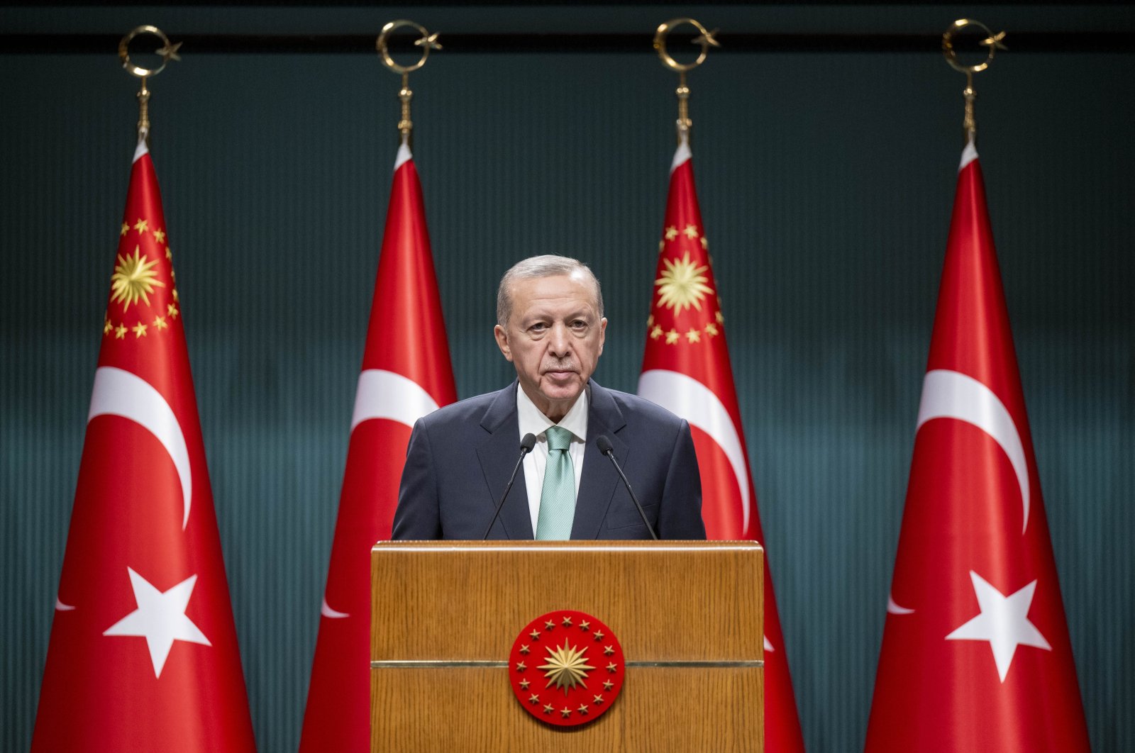 President Recep Tayyip Erdoğan addresses in the Cabinet Meeting, Ankara, Türkiye, Sept. 27, 2023. (AA Photo)