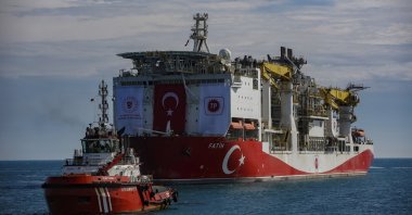Türkiye’s drillship, Fatih, sails through the Bosporus toward the Black Sea, in Istanbul, Türkiye, May 29, 2020. (AP Photo)