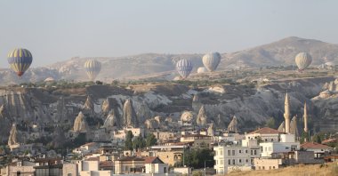 A view of the sky dotted with hot air balloons in famed Cappadocia, central Türkiye, Sept. 27, 2023. (AA Photo)