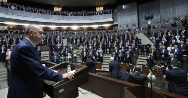 President Recep Tayyip Erdoğan attends the parliamentary group meeting of the Justice and Development Party (AK Party), in the capital Ankara, Türkiye, June 21, 2023. (AA Photo)