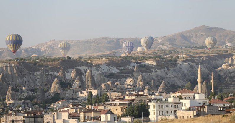 A view of the sky dotted with hot air balloons in famed Cappadocia, central Türkiye, Sept. 27, 2023. (AA Photo)