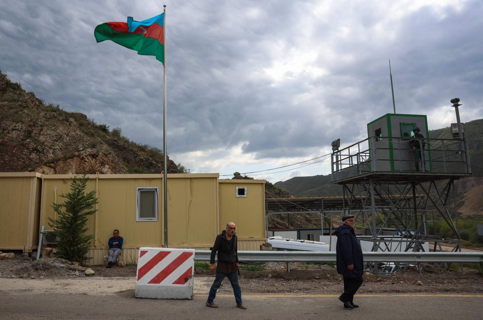 An Azerbaijani flag flies at a checkpoint, in Lachin, Karabakh, Azerbaijan, Sept. 26, 2023. (AFP Photo)
