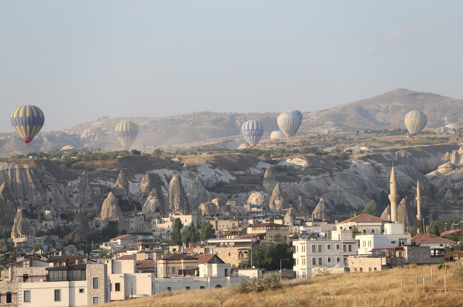 A view of the sky dotted with hot air balloons in famed Cappadocia, central Türkiye, Sept. 27, 2023. (AA Photo)