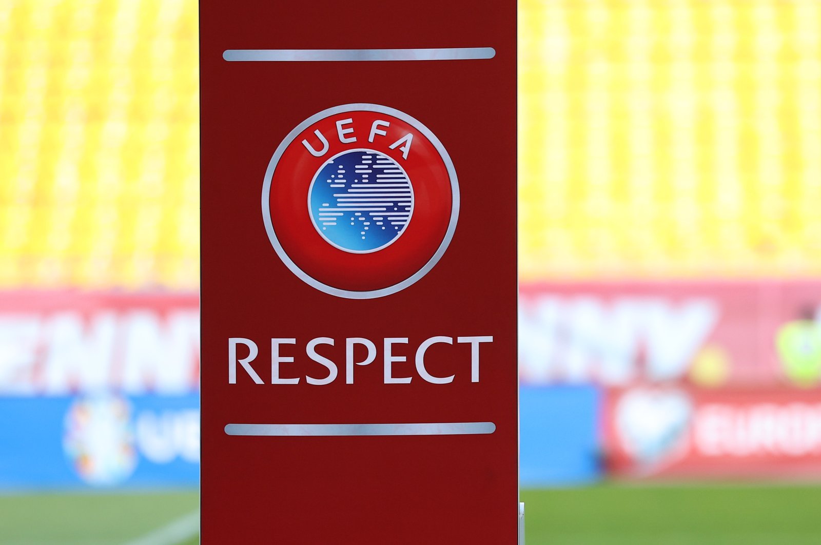 UEFA Respect logo is seen prior to the UEFA EURO 2024 European qualifier match between Romania and Israel at National Arena, Bucharest, Romania, Sept.9, 2023. (Getty Images Photo)