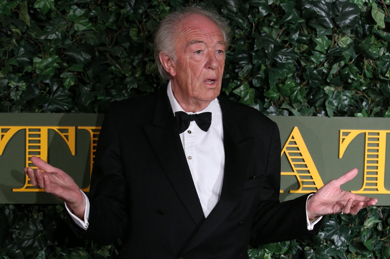 British actor Michael Gambon poses on the red carpet as he attends the 62nd London Evening Standard Theatre Awards 2016 in London, Britain, Nov. 13, 2016. British actor Michael Gambon, best known for playing Albus Dumbledore in six of the eight "Harry Potter" films, died peacefully in hospital aged 82, his family announced on Sept. 28, 2023. (AFP Photo)