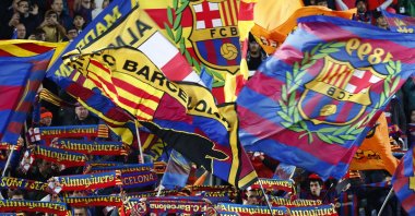 Barcelona fans cheer during a Spanish La Liga match against Sevilla, Barcelona, Spain, Feb. 5, 2023. (AP Photo)