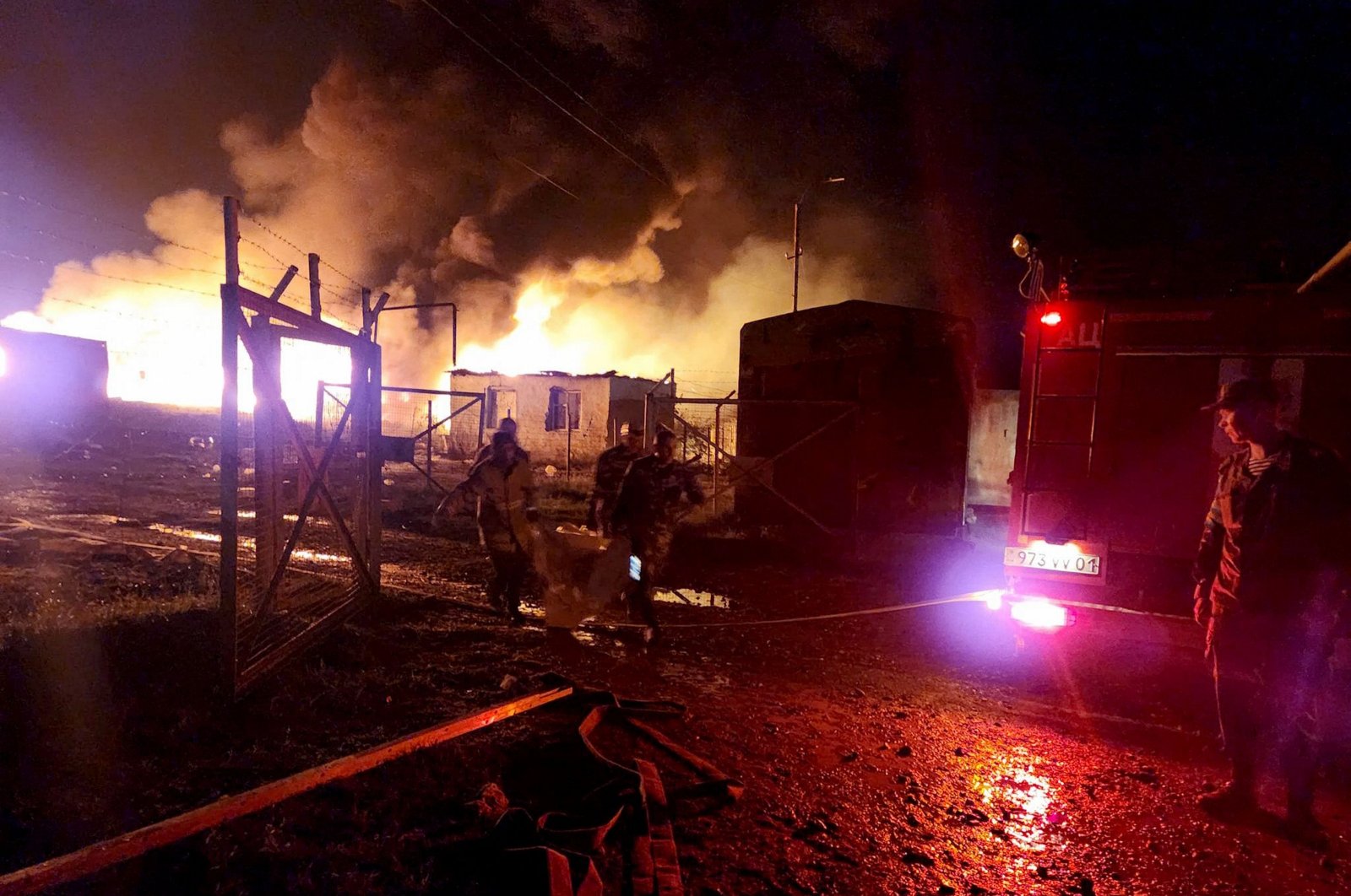 Rescuers work at the scene of the explosion in Nagorno-Karabakh, Azerbaijan, Sept. 25, 2023. (AFP Photo)