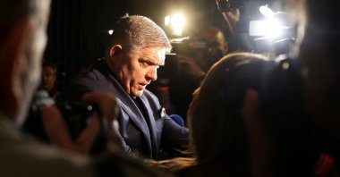 SMER-SSD party leader Robert Fico outside his party&#039;s headquarters in Bratislava, Slovakia, Sept. 30, 2023. (Reuters Photo)