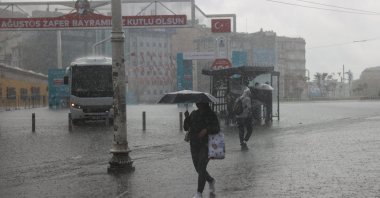 Heavy rain was effective in Beyoğlu and its surroundings in the morning hours, In Istanbul, Türkiye, Oct. 1, 2023. (AA Photo)