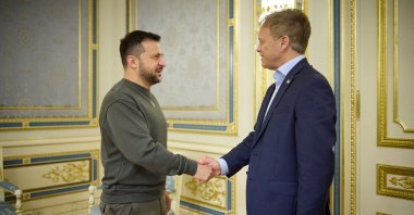 Ukraine's President Volodymyr Zelenskiyy meets British Defense Secretary Grant Shapps in Kyiv, Ukraine, Sept. 28, 2023. (Reuters Photo)