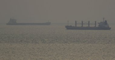 Liberia-flagged bulk carriers Eneida and Ying Hao 01 at sea as they leave the sea ports of Chornomorsk and Pivdennyi, amid Russia&#039;s attack on Ukraine, near Odesa, Ukraine, Oct. 1, 2023. (Reuters Photo)