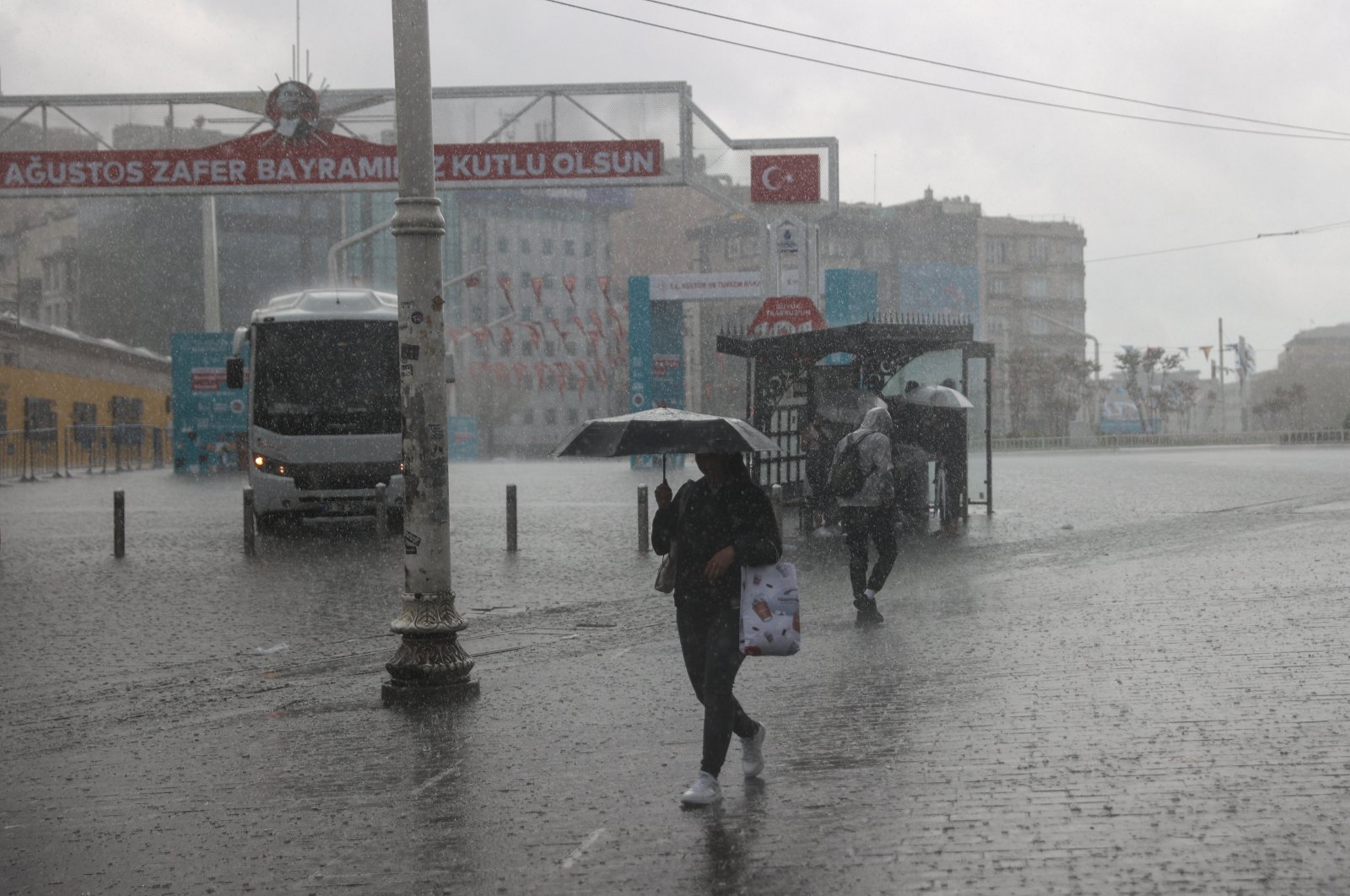 Heavy rain was effective in Beyoğlu and its surroundings in the morning hours, In Istanbul, Türkiye, Oct. 1, 2023. (AA Photo)