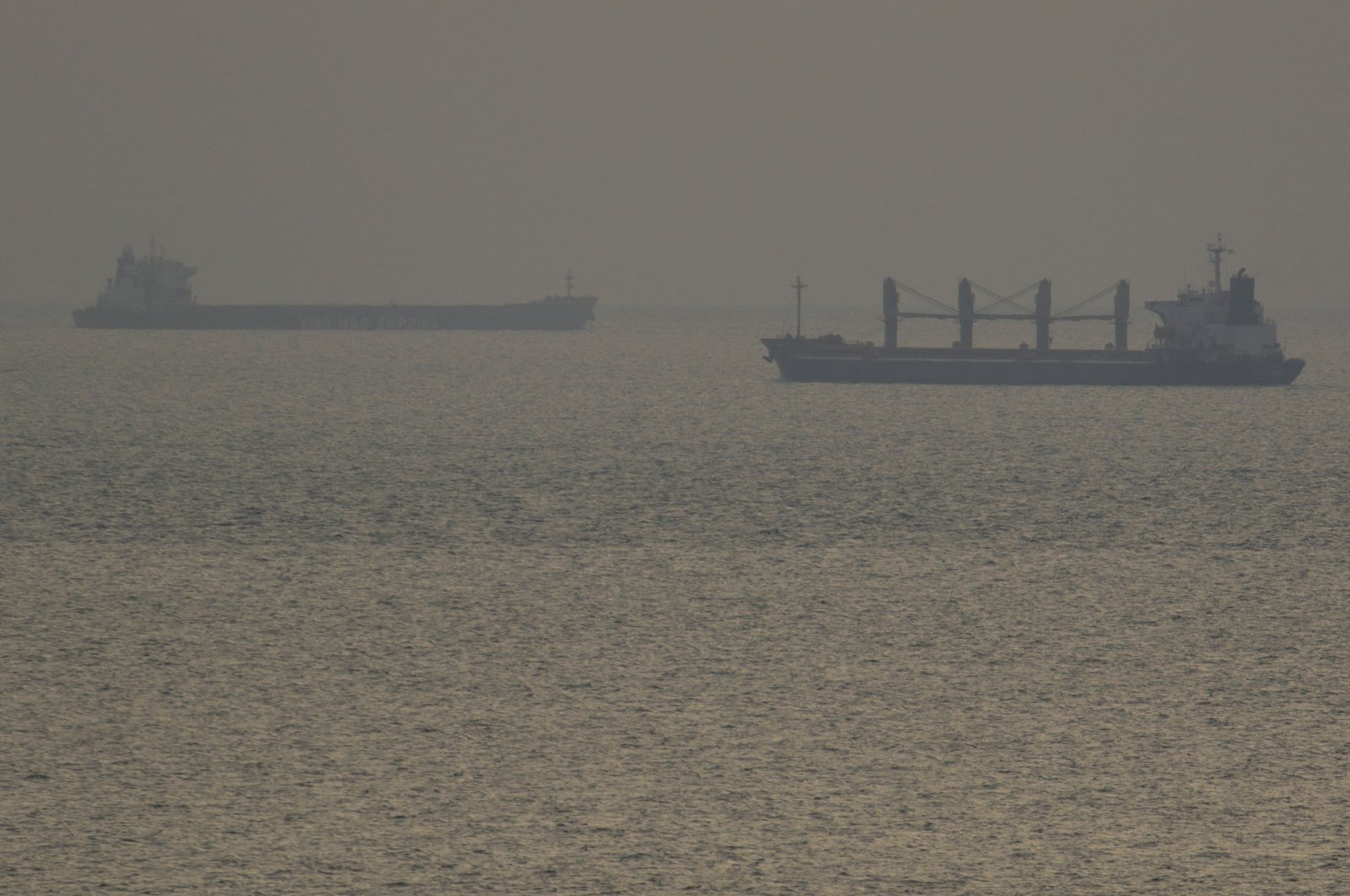 Liberia-flagged bulk carriers Eneida and Ying Hao 01 at sea as they leave the sea ports of Chornomorsk and Pivdennyi, amid Russia&#039;s attack on Ukraine, near Odesa, Ukraine, Oct. 1, 2023. (Reuters Photo)