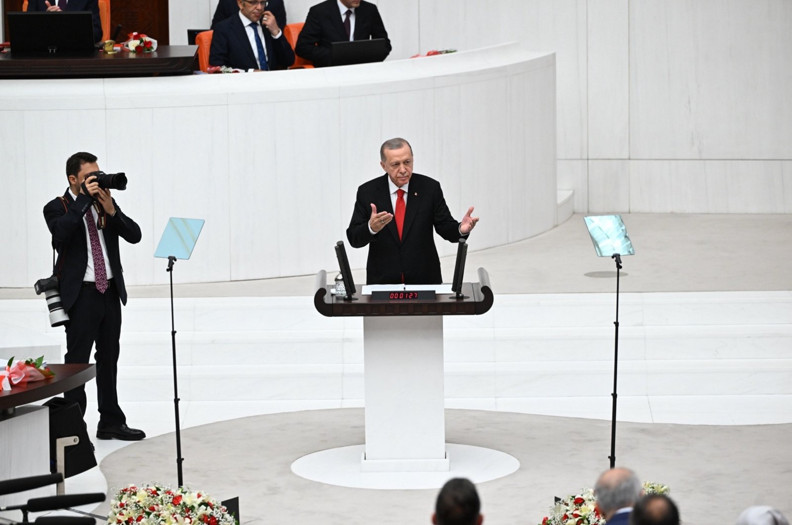 President Recep Tayyip Erdoğan speaks at Parliament, in the capital Ankara, Türkiye, Oct. 1, 2023. (AA Photo)