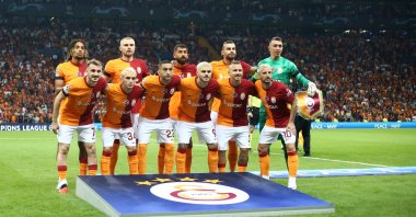 Galatasaray players pose for a photo before the UEFA Champions League group stage match between Galatasaray and Copenhagen at RAMS Park, Istanbul, Türkiye, Sept. 20, 2023. (Getty Images Photo)