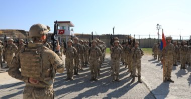 Turkish commandos attend a farewell ceremony before they leave for deployment in Syria, in Bitlis, eastern Türkiye, Sept. 29, 2023. (DHA Photo)