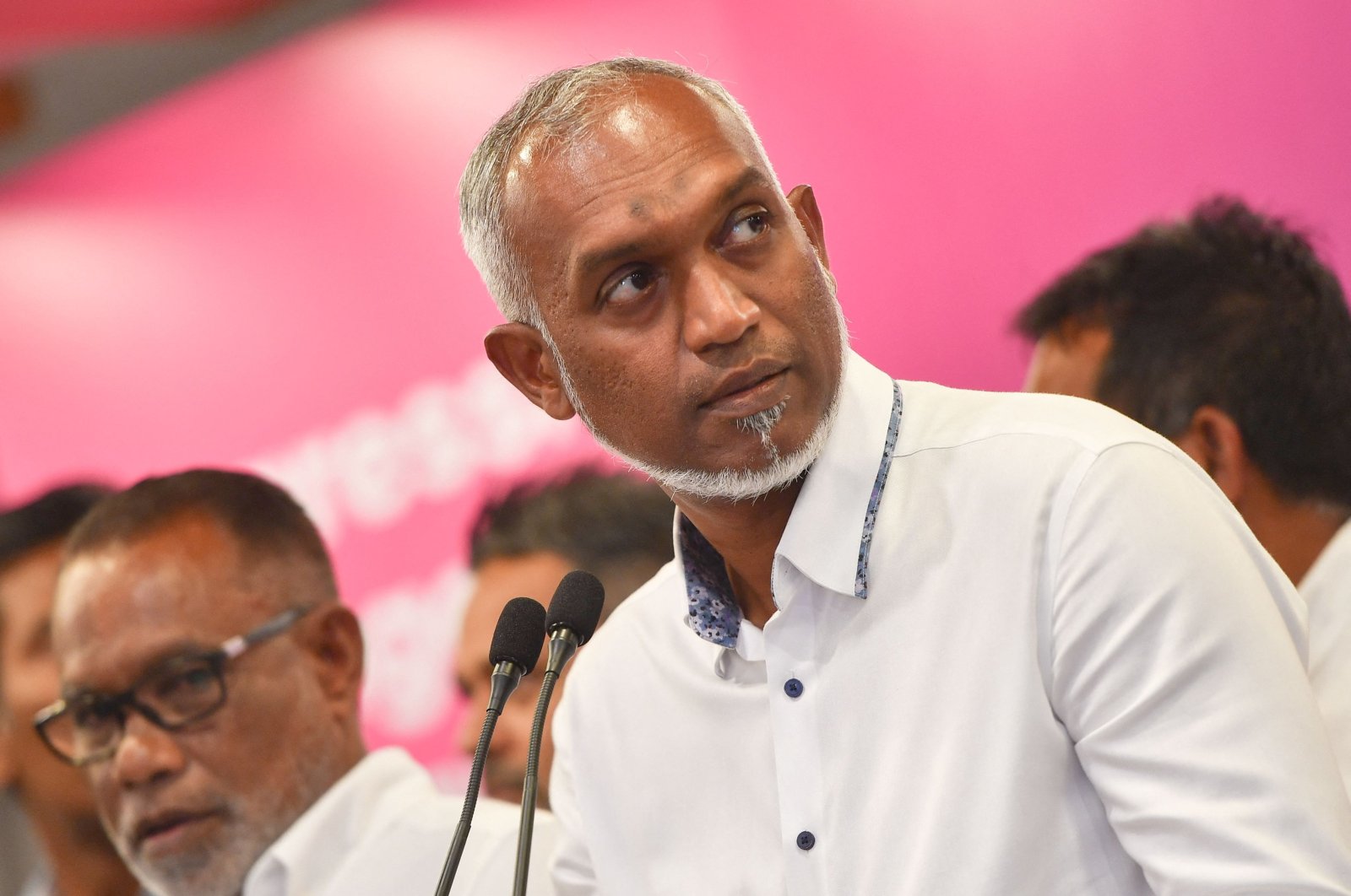 People&#039;s National Congress (PNC) candidate Mohamed Muizzu speaks during a press conference in Male, the Maldives, Sept. 30, 2023. (AFP Photo)