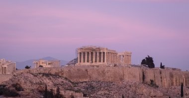 A view of the Parthenon Temple on Acropolis Hill during the sunset in Athens, Greece, Dec. 15, 2022. (Getty Images Photo)