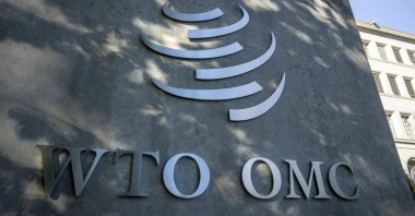 A logo is seen at the World Trade Organization (WTO) headquarters before a news conference in Geneva, Switzerland, Oct. 5, 2022. (Reuters Photo)