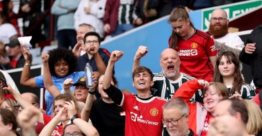 Manchester United fans watch from the stands during the Barclays Women's Super League match between Aston Villa and Manchester United at Villa Park, Birmingham, UK., Oct. 1, 2023. (Getty Images Photo)