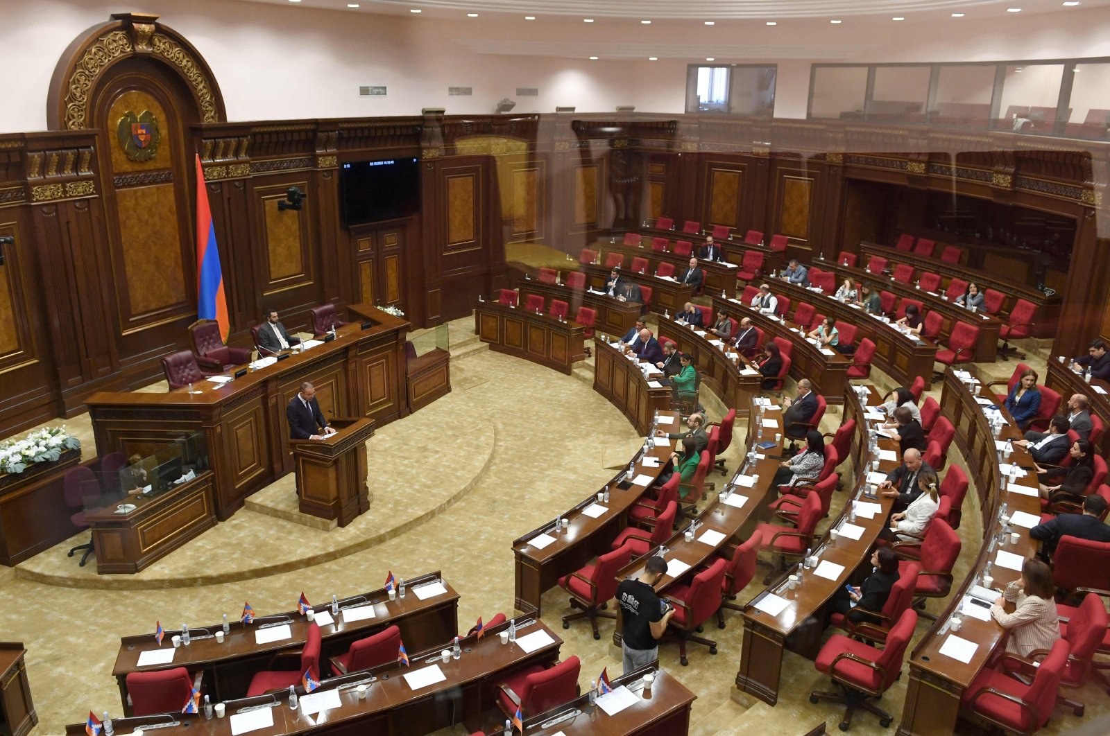 Armenian lawmakers attend a plenary session at the parliament in Yerevan, Armenia, Oct. 3, 2023. (AFP Photo)