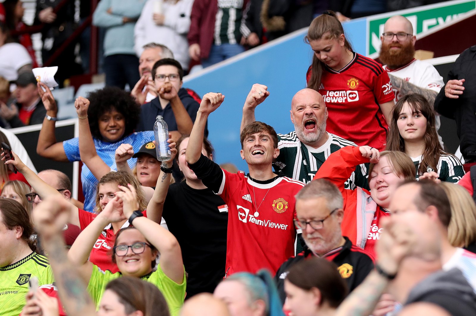 Manchester United fans watch from the stands during the Barclays Women&#039;s Super League match between Aston Villa and Manchester United at Villa Park, Birmingham, UK., Oct. 1, 2023. (Getty Images Photo)