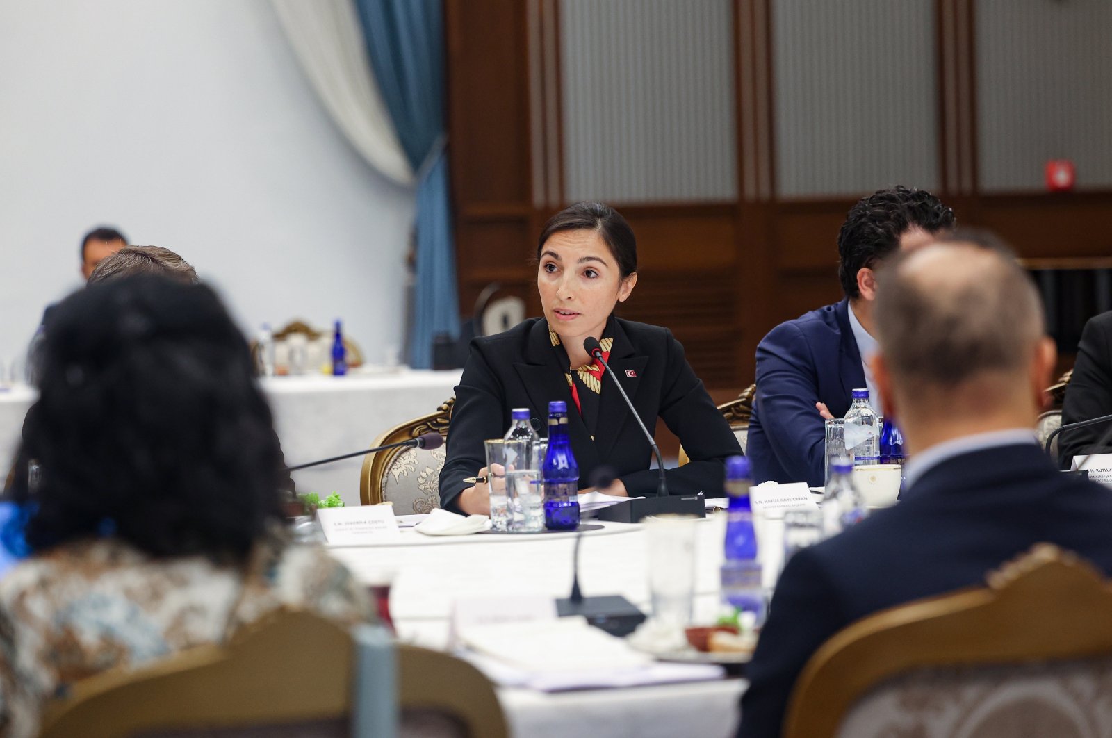 Central Bank of the Republic of Türkiye (CBRT) Governor Hafize Gaye Erkan speaks during a meeting with a group of journalists, Ankara, Türkiye, Sept. 7, 2023. (AA Photo)