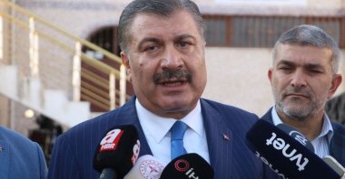 Health Minister Fahrettin Koca speaks to journalists after the Eid prayer, Hatay, southern Türkiye, June 28, 2023. (IHA Photo)