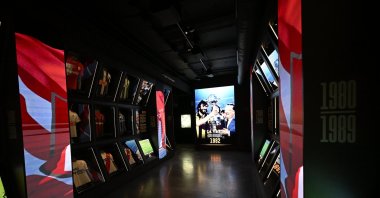 The Turkish flag shows on screens in the Legends Museum, Madrid, Spain, Oct. 3, 2023. (AA Photo)

