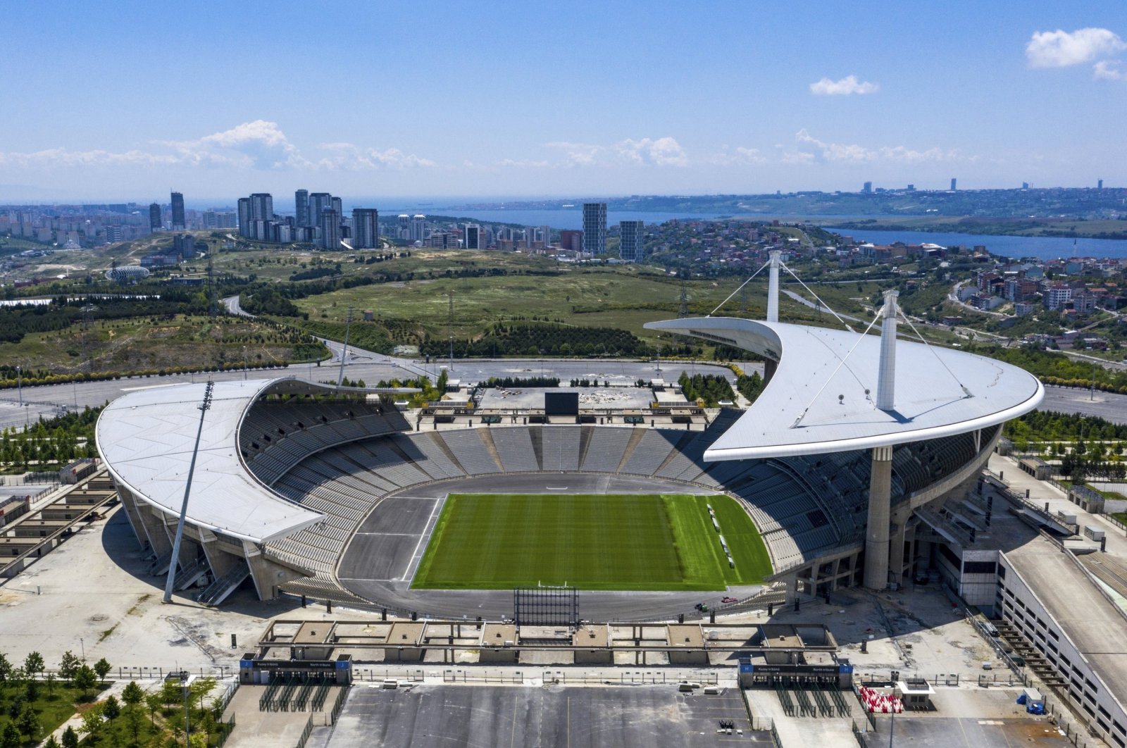 An aerial view of Atatürk Olympic Stadium, Istanbul, Türkiye, May 30, 2020. (AP Photo)