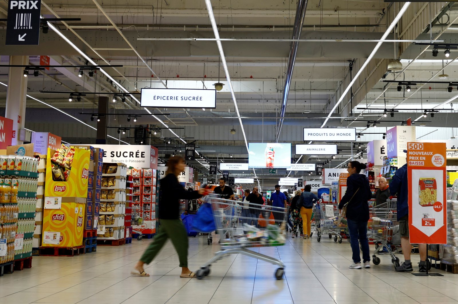 A customer pushes a shopping trolley as she shops in a supermarket in Montesson near Paris, France, Sept. 13, 2023. (Reuters Photo)