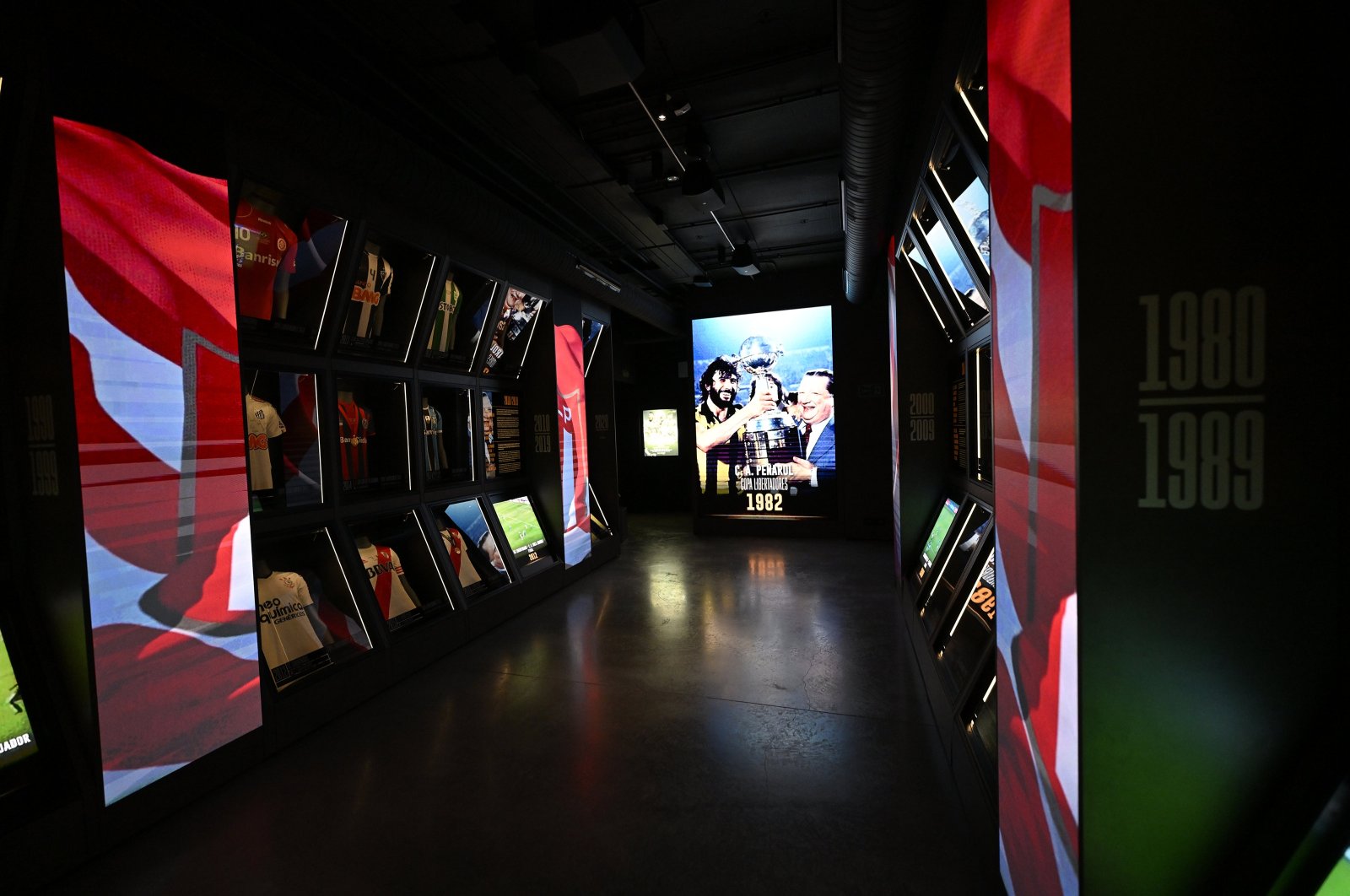 The Turkish flag shows on screens in the Legends Museum, Madrid, Spain, Oct. 3, 2023. (AA Photo)

