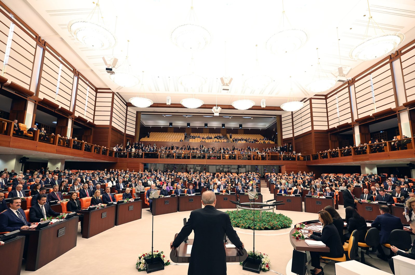 Presiden Recep Tayyip Erdoğan speaks at Parliament, in the capital Ankara, Türkiye, Oct. 1, 2023. (AA Photo)