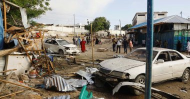 A general view shows the scene of an explosion by a suspected member of al-Shabab, at a shop selling tea near a security checkpoint on a road leading to Parliament and the presidential office, in Mogadishu, Somalia, Sept. 29, 2023. (Reuters Photo)