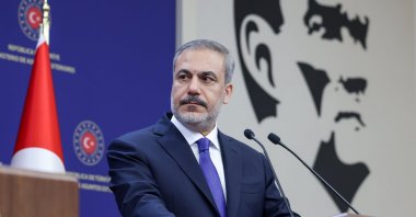 Foreign Minister Hakan Fidan speaks at a news conference, in the capital Ankara, Türkiye, Oct. 4, 2023. (AA Photo)