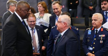 Defense Minister Yaşar Güler and U.S. Secretary of Defense Lloyd Austin speak as they take part in a NATO defense ministers&#039; meeting at alliance headquarters in Brussels, Belgium, June 16, 2023. (Reuters File Photo)