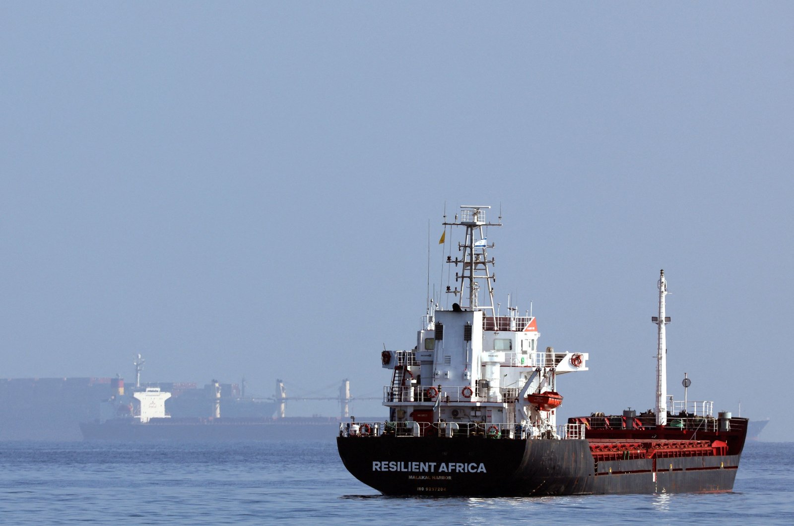 The Palau-flagged Resilient Africa vessel is anchored at the entrance to the port of Haifa in northern Israel as it awaits to be unloaded, on Sept. 28, 2023. (AFP Photo)