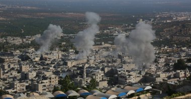 Smoke is seen following an Assad regime attack in the town of Jericho in Idlib, northwest Syria, Oct. 7, 2023. (AA Photo)