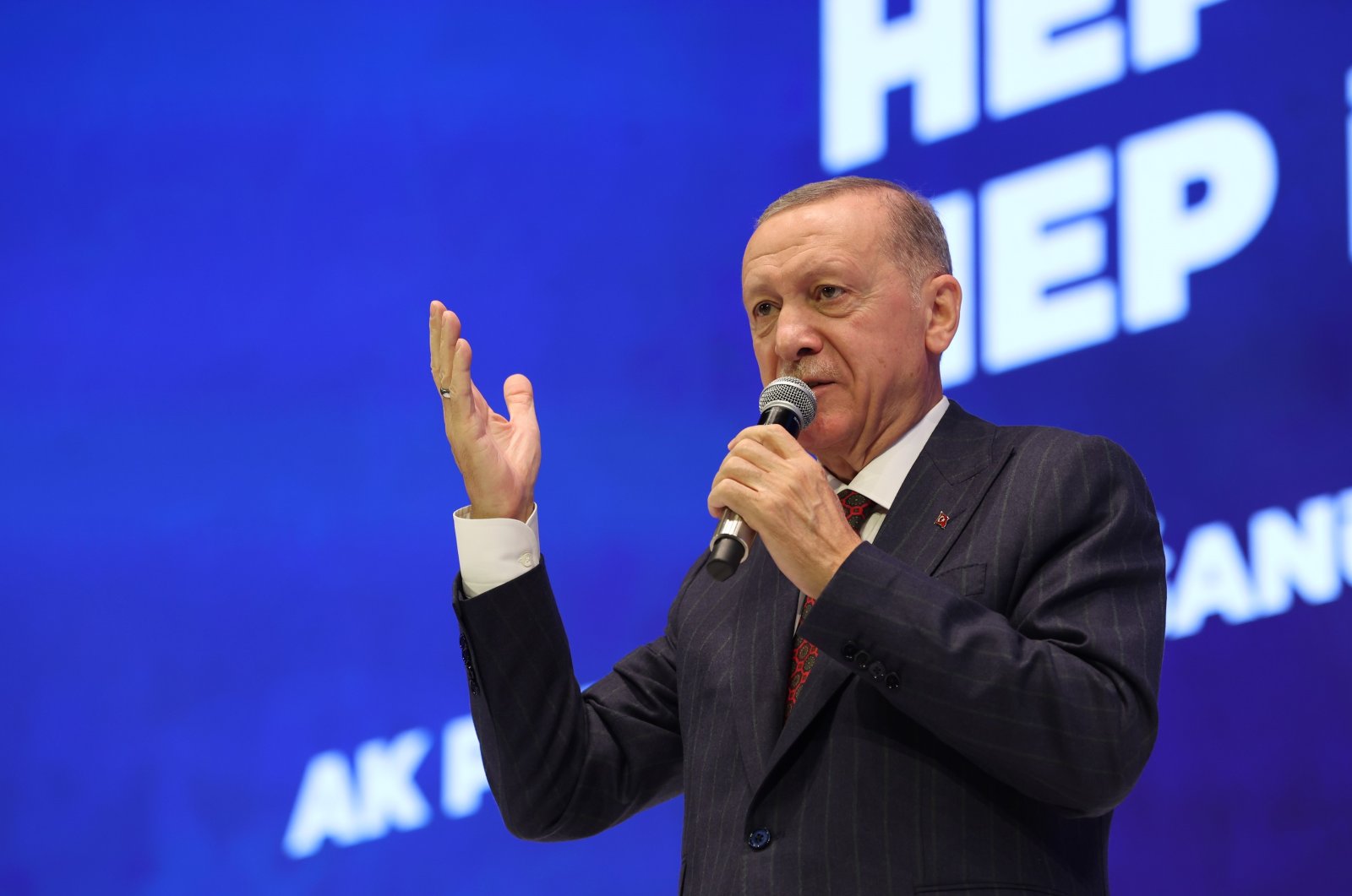 President Recep Tayyip Erdoğan speaks at Justice and Development Party (AK Party) 4th Extraordinary Grand Congress in the capital Ankara, Türkiye, Oct. 7, 2023. (AA Photo)