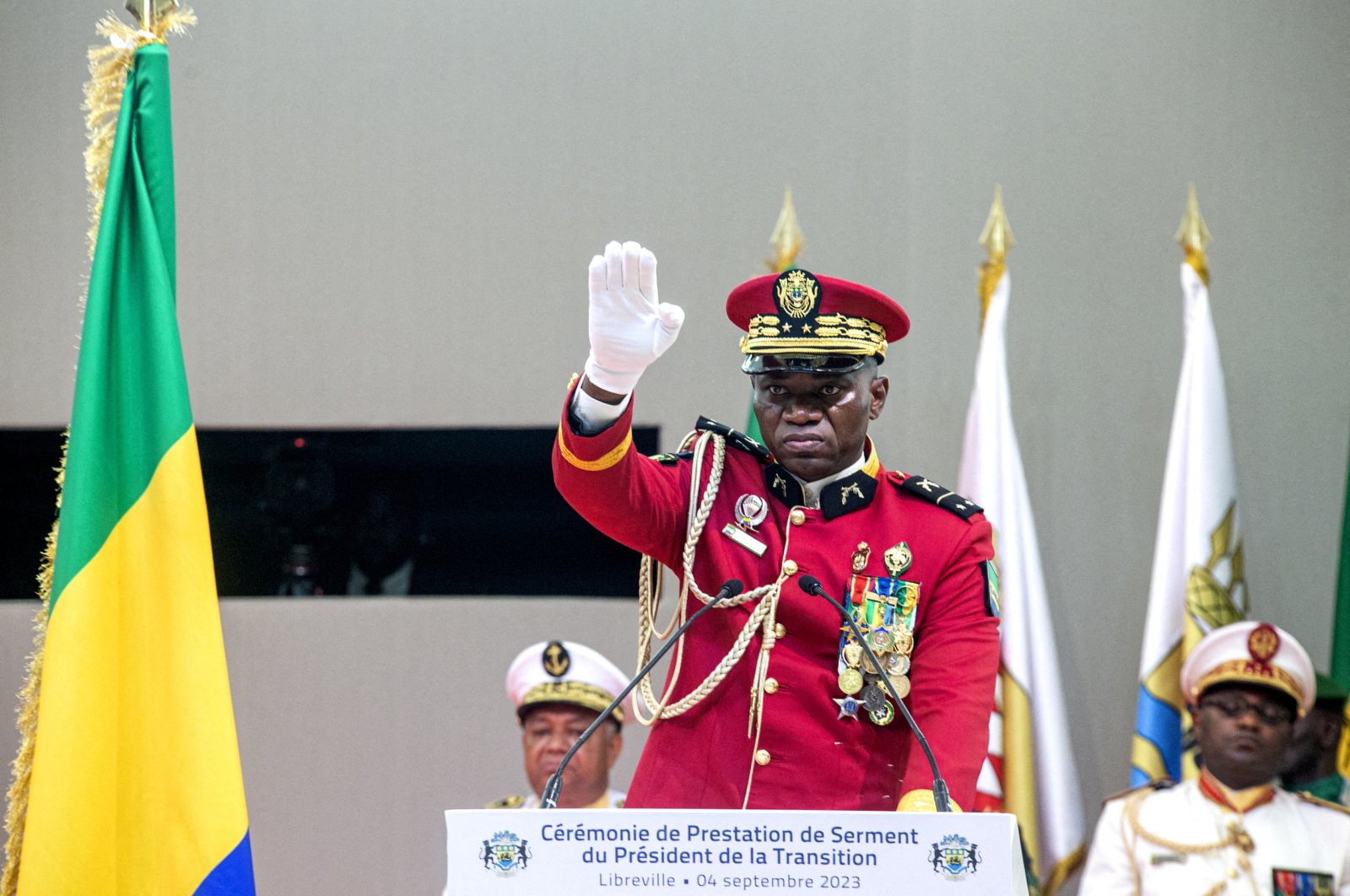 Gabon coup leader General Brice Oligui Nguema is sworn in as interim president during his swearing-in ceremony, in Libreville, Gabon, Sept. 4, 2023. (Reuters Photo)