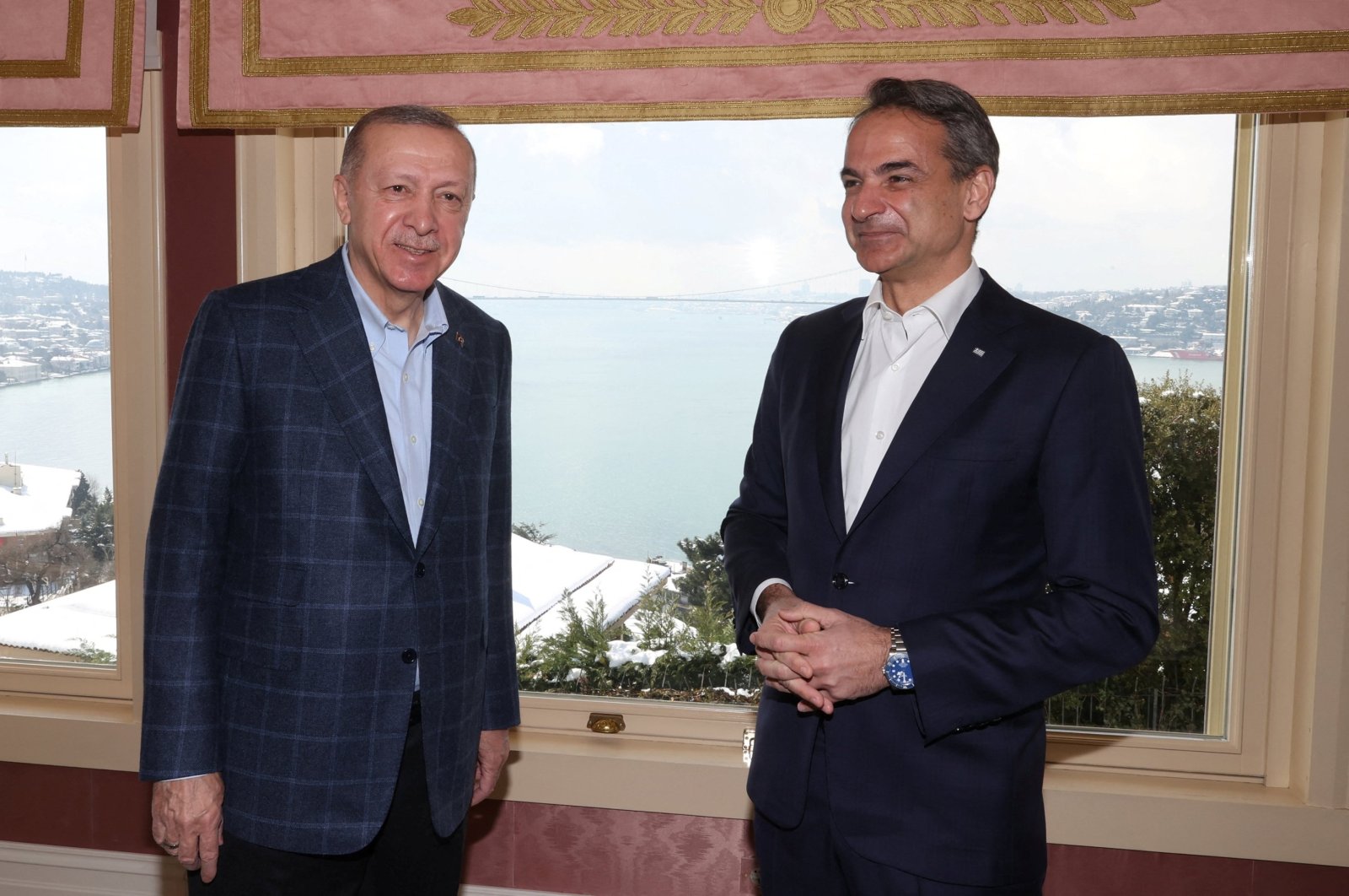 President Recep Tayyip Erdoğan meets with Greek Prime Minister Kyriakos Mitsotakis in Istanbul, Türkiye, March 13, 2022. (Reuters Photo)