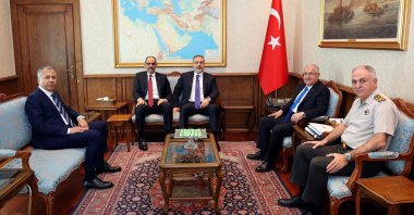Defense Minister Yaşar Güler, Interior Minister Ali Yerlikaya, MIT chief Ibrahim Kalın and Chief of Staff Gen. Metin Gürak attend a meeting at Defense Ministry headquarters in Ankara, Türkiye, Oct. 4, 2023. (AA Photo)
