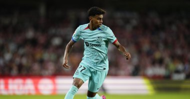 Lamine Yamal right winger of Barcelona and Spain in action during the LaLiga EA Sports match between Granada CF and FC Barcelona at Estadio Nuevo Los Carmenes, Granada, Spain, Oct. 8, 2023. (Getty Images Photo)