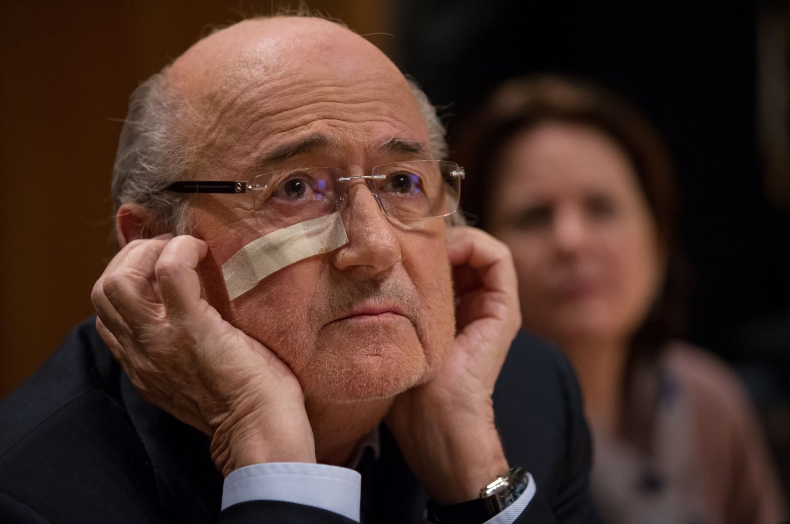 Former FIFA president Joseph S. Blatter attends a press conference as reaction to his banishment for eight years by the FIFA ethics committee at FIFA&#039;s former headquarters at Sonnenberg, Zurich, Switzerland, Dec. 21, 2015. (Getty Images Photo)
