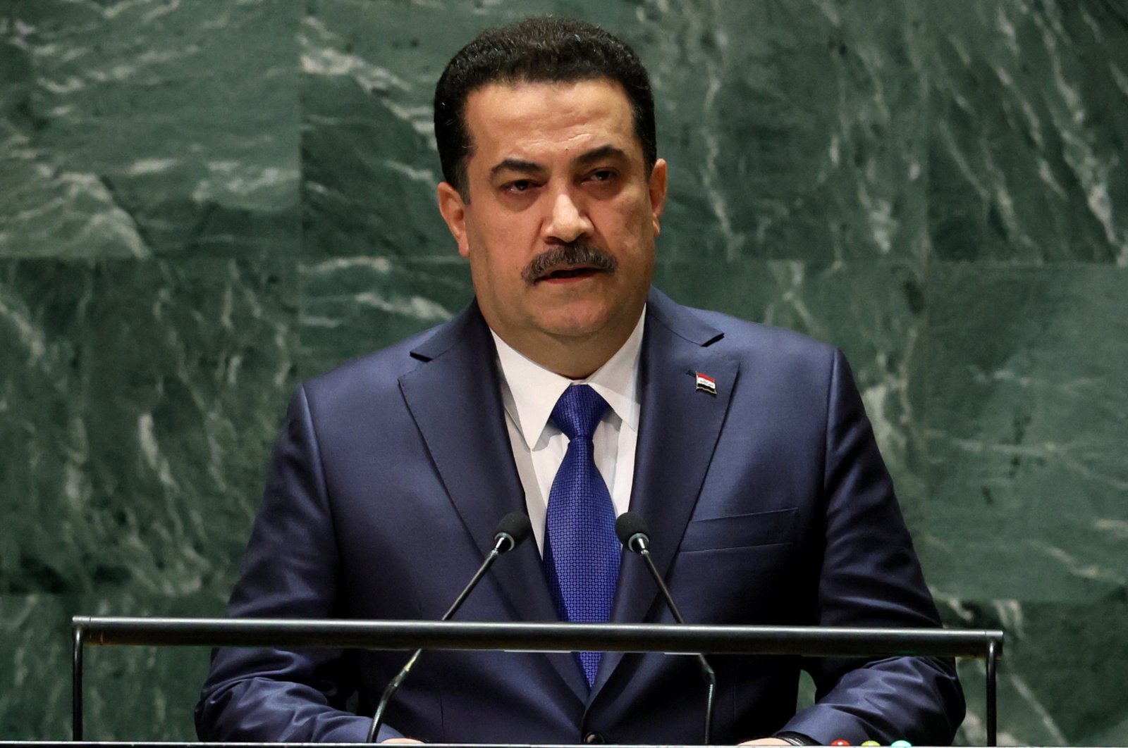 Iraqi Prime Minister Mohammed Shia Al Sudani addresses the 78th Session of the U.N. General Assembly in New York City, U.S., Sept. 22, 2023. (Reuters Photo)