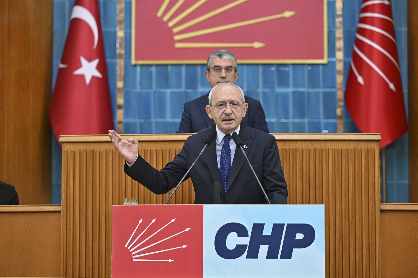 Republican People&#039;s Party (CHP) Chairperson Kemal Kılıçdaroğlu speaks at his party&#039;s parliamentary group meeting in the capital Ankara, Türkiye, Oct. 3, 2023. (AA Photo)