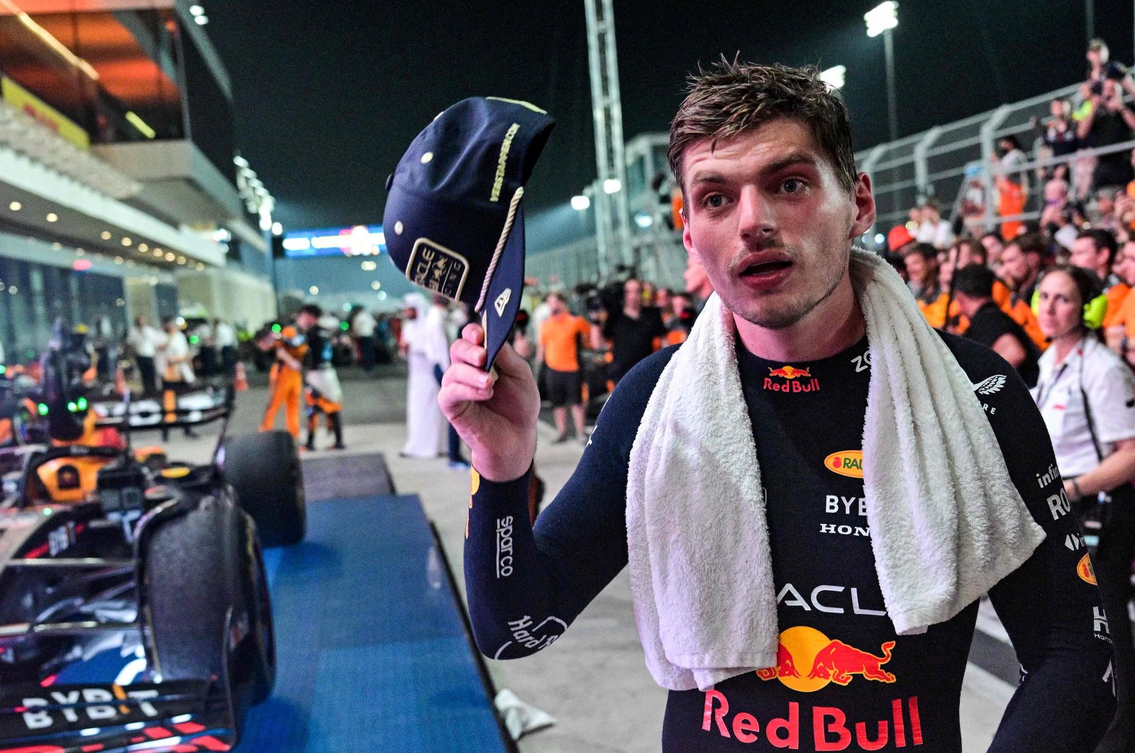 Red Bull Racing&#039;s Dutch driver Max Verstappen reacts after the Qatari Formula One Grand Prix at Lusail International Circuit, Lusail, Qatar, Oct. 8, 2023. (AFP Photo)