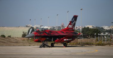 A Turkish F-16 aircraft at the military airport in Gioia del Colle, Italy, Oct. 9, 2023. (AA Photo )